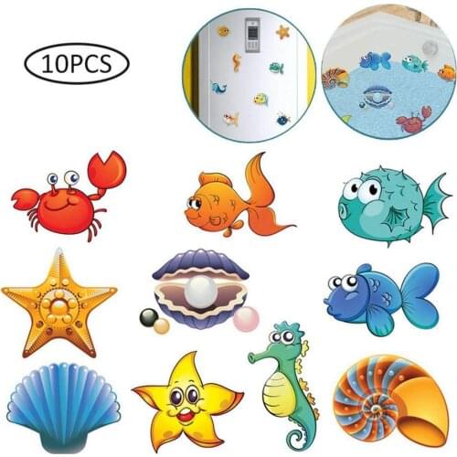 10pcs/set Bath Sticker Wall Sticker Tile Stickers Ocean World Scrub Cartoon Stickers in the Bathroom for Children Baby on Bath