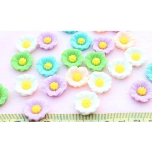 200pcs pastel Flat Back Resin Cabochon spring Poppy Sun Flower mixed colors 19mm free shipping