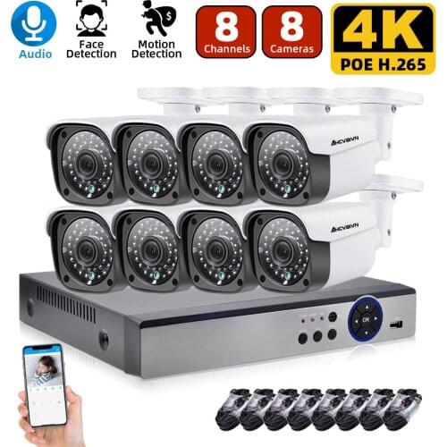 4K Ultra HD 16CH 8MP NVR POE CCTV Camera Security System Kit Audio AI 4pcs/8pcs IP Camera Outdoor Night Vision Surveillance Set