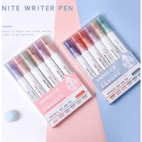 6pcs/lot Morandi Macaroon Retro Color Highlighter Pen Set DIY Graffiti Art Drawing Marker Fluorescent Pen Stationery
