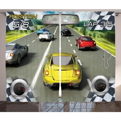 Cars Curtains Car Racing Video Game Inspired Illustration Need for Speed Road Competition Motor Sports Living Room Bedroom Decor