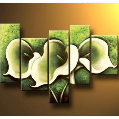 Large Hand Painted 5 pcs canvas painting Green Callas-Modern Canvas Art Wall Decor-Floral Oil Painting Wall pictures Living Room