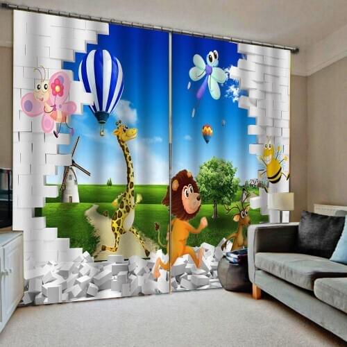 Decoration curtains 3D Curtain Luxury Blackout Window Curtain Living Room blue curtains brick cartoon curtain