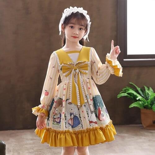 Kids Dresses For Girls Lolita Style Bow Flower Wedding Party Evening Frock Costume Princess Girls Tutu Dress