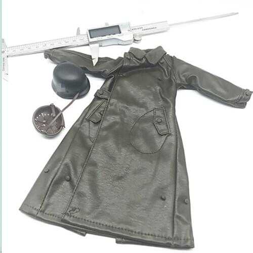 1:6 Scale WWII Soldier Long Leather Coat Helmet Clothes Model for 12 inches Action Figure DIY