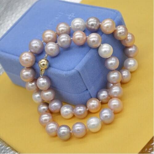 Stunning AAA 10-11 mm round Multicolor pearl necklace 18 INCH 14k/20 CLASP