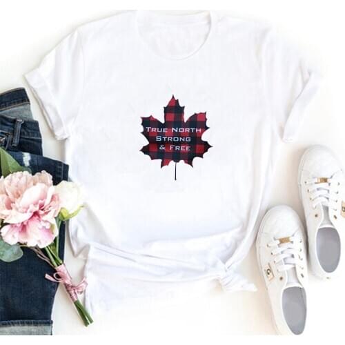 True North Strong & Free T Shirt Women Round Neck Short Sleeve Tee Women Cotton Tshirt Women Maple Leaf Graphics Femme T-shirts