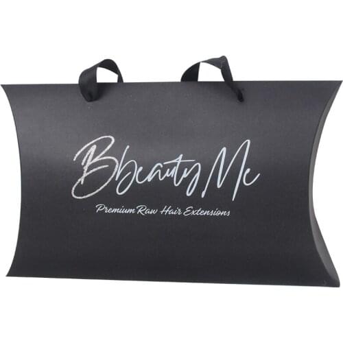 Customized silver gold pink glitter logo Virgin Hair extensions bundles wigs paper packaging box with ribbon handle garment box