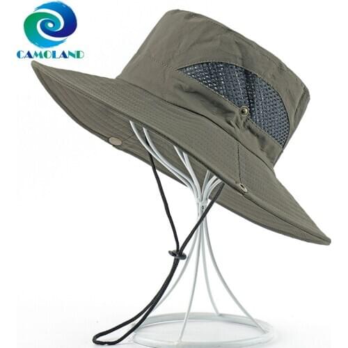 CAMOLAND Breathable Mesh Boonie Hat Women Men Summer UV Protection Sun Hat Outdoor Hiking Fishing Caps Male Casual Bucket Hats