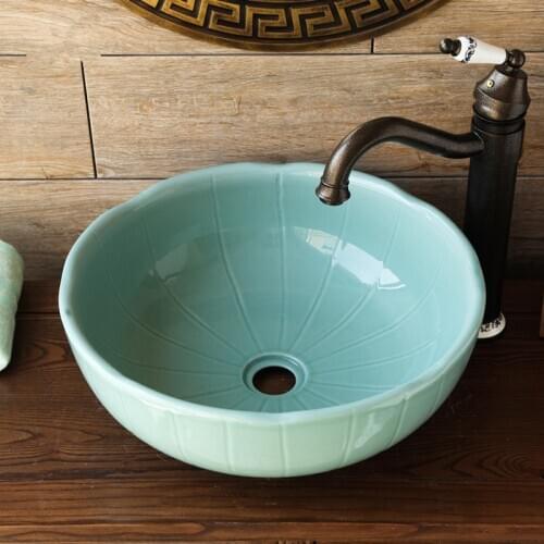 China Painting pea green Ceramic Painting Art Lavabo Bathroom wash basin sink