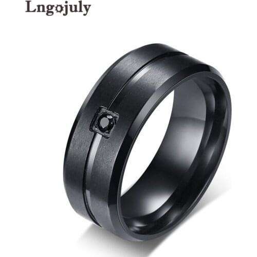 Fashion Titanium Steel Lucky Blessing AAA Cubic Zirconia Rings For Men Engagement Party Ring 8MM Jewelry Accessoeries Gifts