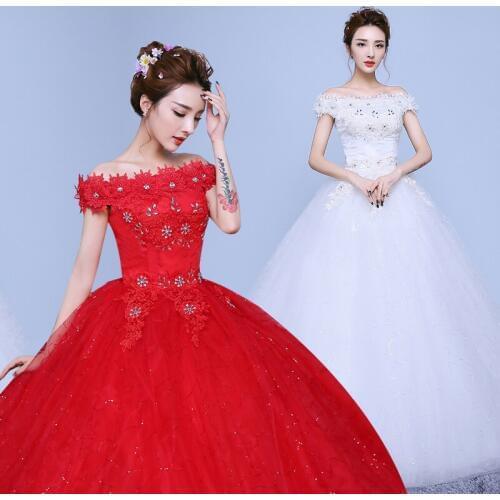 Red White Ball Gown Lace Up Wedding Dress Bride Plus Size Wedding Dresses Bridal Flower Dresses