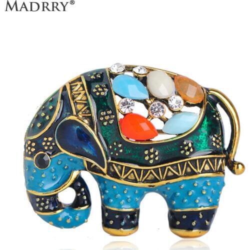 Madrry Lovely Colorful Enamel Elephant Shape Brooch Crystal Animal Brooches Pin For Women Kids Scarf Hat Bag Accessories Jewelry