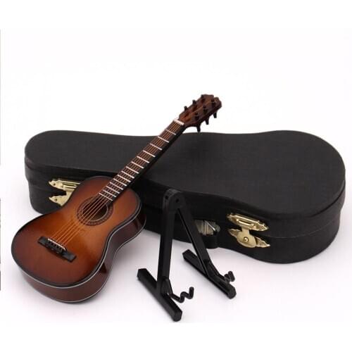Mini Classical Guitar Wooden Miniature Guitar Model Musical Instrument Guitarra Decoration Gift with Case Stand Coffee