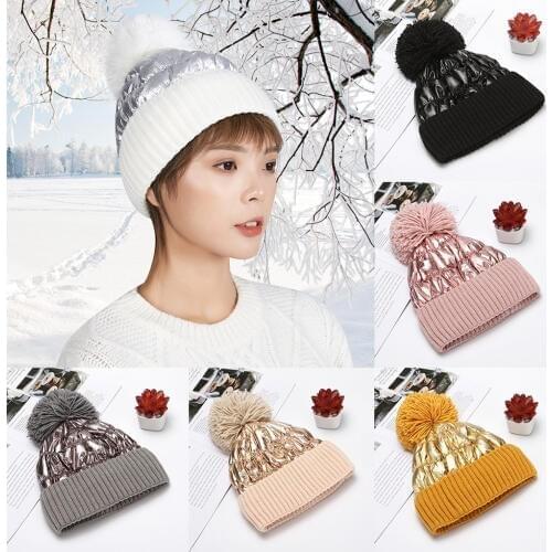 Fashion Womens Winter Collar Plus Wild Thick knit Warm Hat Womens warm knit hat A1