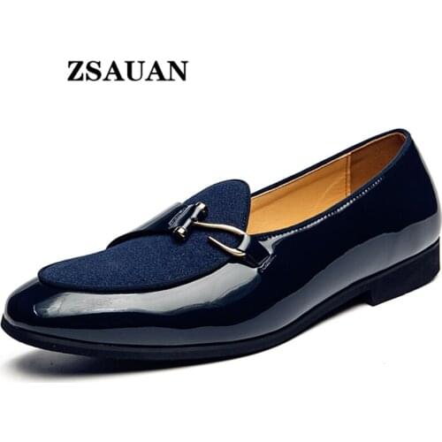 ZSAUAN Fashion Men Casual Formal Shoes Tide Men Loafers Office Business Party Suede Patent Leather Men Flats Dropshipping