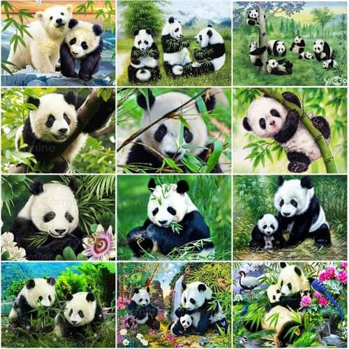 Animal Cross Stitch Mosaic 5D DIY Diamond Embroidery Panda Full Square Round Diamond Paintings Spring Rhinestones For Wall Decor