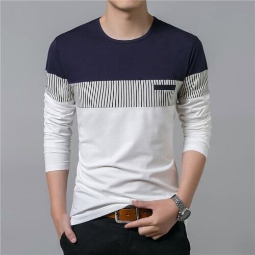 2021 Men Fashion T-Shirt Spring Autumn New Long Sleeve O-Neck T Shirt Men Brand Clothing Fashion Patchwork Cotton Tee Tops G059