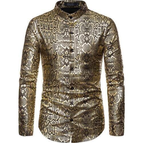 Sexy Snake Pattern Print Mens Shirts 2021 Luxury Brand Casual Slim Fit Men Shirt Long Sleeve Stage Singer Wear Shirts Male XXL