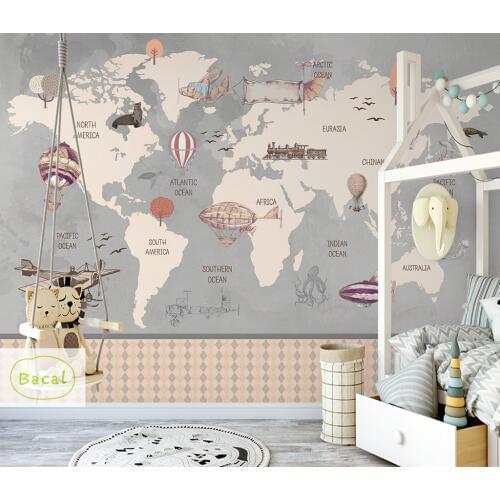 Bacal Custom 5D wallpaper cartoon world map tv background wall living room background hot air balloon 3d wallpaper murals