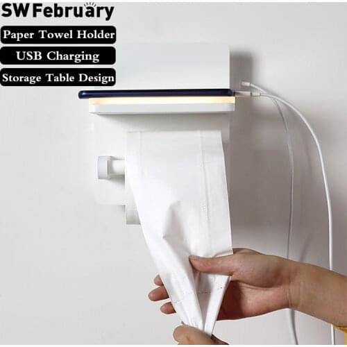 SWFebruary Bathroom Wall Lamp Paper Towel Holder USB Charging Living Room Bedroom Kitchen Balcony Washbasin LED Wall Lamp
