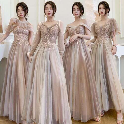 Bridesmaids Dresses Illusion Off The Shoulder Strapless Sequined Embroidery A-Line Vintage Tulle Women Wedding Party Gown E184