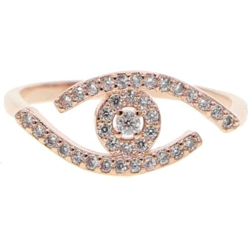 Rose gold white cz evil eye ring for women US size 6 7 8 classic lovely lucky turkish eye jewelry