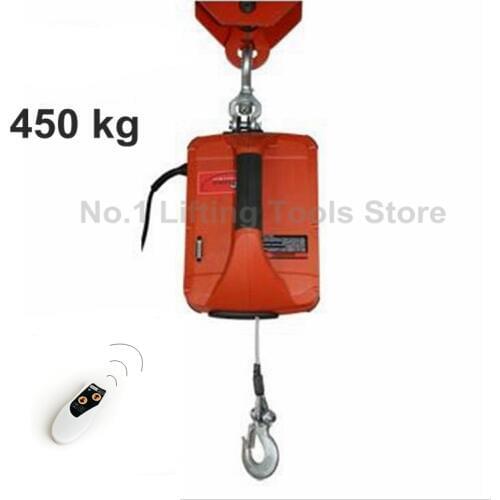 230 v hand held electric winch and small wire rope hoist with 450 kg capacity