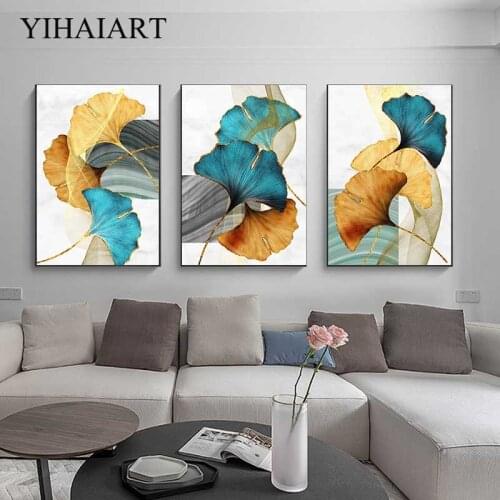 Nordic Golden Plant Leaf Abstract Poster Scandinavian Canvas Wall Art Print Painting Minimalist Decorative Picture Home Decor