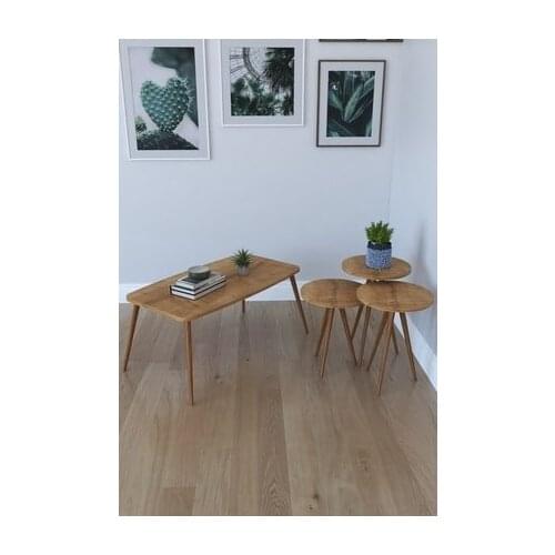 Modern 3'lü Round Zigon Coffee table, Serving Stand And Roman Medium Coffee table-Oak coffe table table bassee