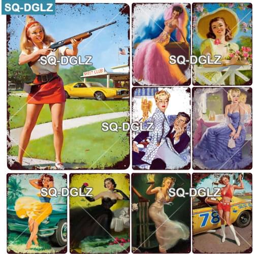 [SQ-DGLZ] Painted Woman Metal Sign Vintage Plaque Plates Decor For Bar Pub Home Wall Decor Tin Signs 90S Poster Custom