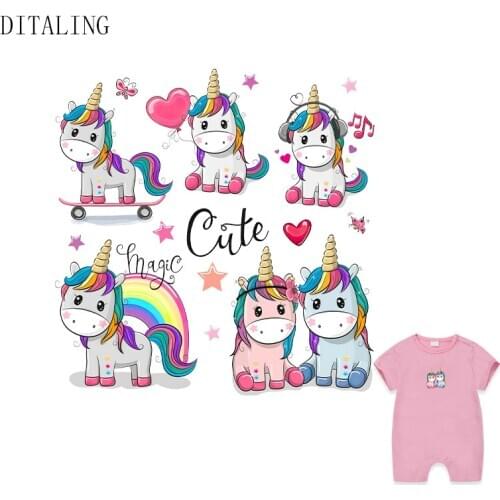 Lovely Unicorn Patches On Clothes For Kids Heat Transfer Stickers DIY Washable Easy Use Patches Set Iron-On Sticker For Children
