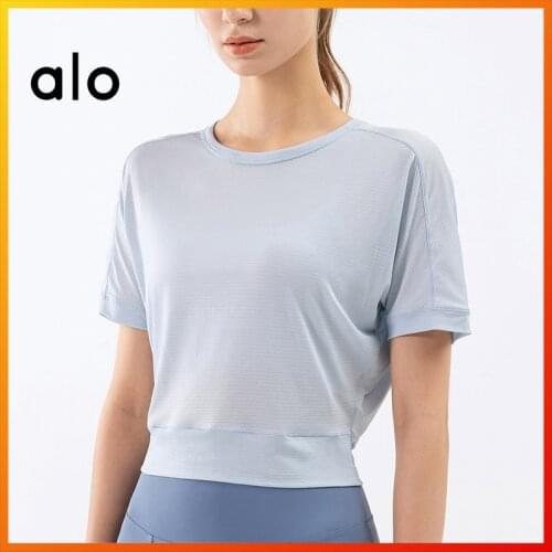 Alo Yoga Womens Sexy Short Sleeve Loose Sports Top Workout Workout Clothes Gym Outdoor Leisure Sports T-shirt Breathable Cool