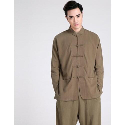 Traditional Chinese Clothing for Men Vintage Chinese Tang Suit Casual New Year Style Cotton and Linen Jacket Shirt