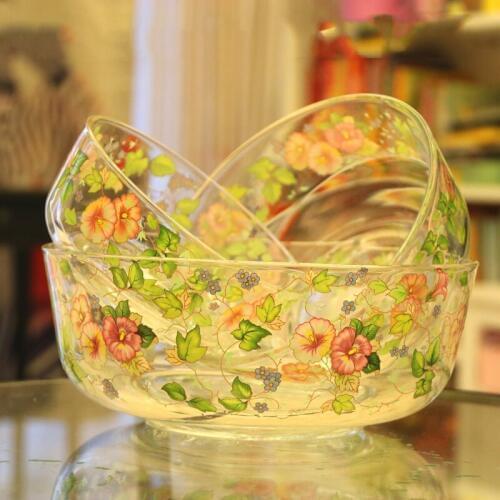 High-grade morning glory pattern lead-free transparent thickened glass bowl with lid rice soup noodle salad bowl fruit bowl