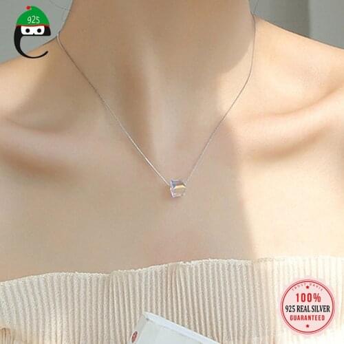 ElfoPlataSi Minimalist 925 Sterling Silver Fashion Sweet 6/8mm Square CZ Pendant Necklace For Women Party Fine Jewelry DD1087