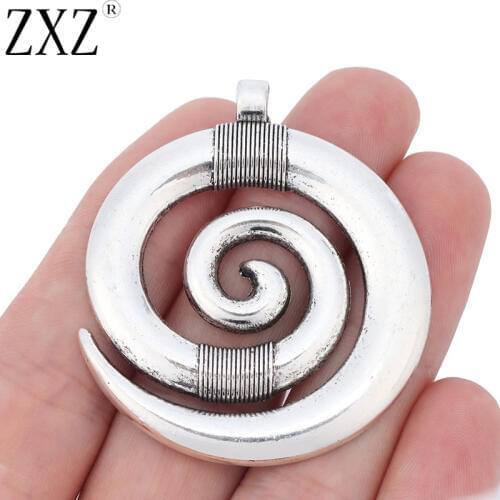 ZXZ 5pcs Tibetan Silver Large Spiral Swirl Design Charms Pendants for Necklace Jewelry Making Findings 52x45mm