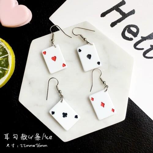 1Pair Drop Earrings Play Game card Magic Poker Flatback Resins Creative Dangle Jewelry For Children And Woman