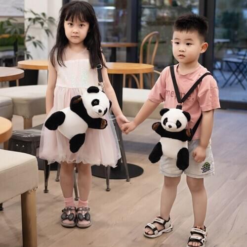 1pc 25/30CM Cute Panda Backpack Plush Toys Lovely Stuffed Soft Animal Cartoon Messenger bag for Baby Girls Birthday Xmas Gift