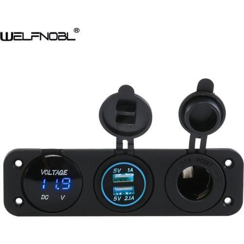 1PCS Car Marine Boat Switch Panel 5V 3.1A Dual USB Charger Cigarette Lighter 12V LED Voltmeter ON-Off Switch Mount Outlet Panel
