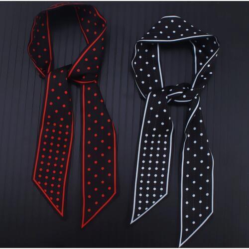 100*5cm 2018 New design Korean version of the dot geometry tied bag silk scarf silk print scarf ladies small ribbon hair band