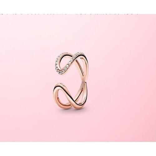 100% 925 Sterling Silver Pan Ring New Style Open Style Rose Gold Eternal Symbol Ring For Women Wedding Party Fashion Jewelry