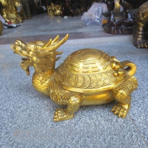 36CM large # Office SHOP HOME Money Drawing exorcise evil spirits Mascot talisman golden dragon turtle FENG SHUI Brass statue