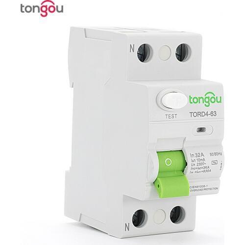 AC 2P 32A 10mA Electronic type RCCB RCD 110V 230V Residual Current Circuit Breaker TORD4-63