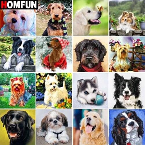 HOMFUN Square Round Drill 5D Diamond Painting Environmental Crafts Full Diamond Embroidery "Animal dog landscape" Home decor