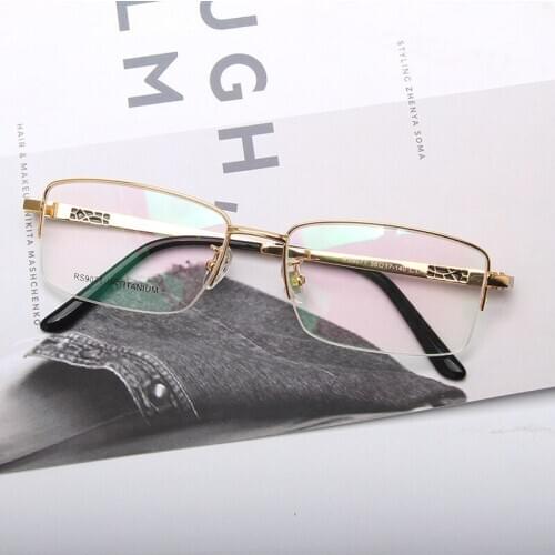 Business Man Myopic Old Flower Eyeglass Frame Pure Titanium Large Box Half Box Steady Delicate Temperament Eyeglass Frame