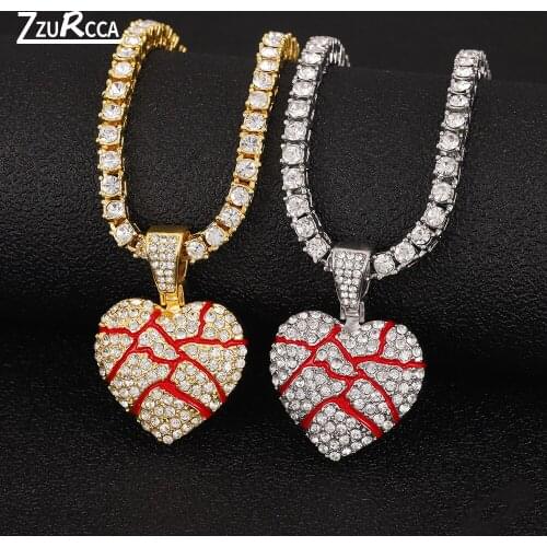 Hip Hop Iced Out Bling Heart Pendant Necklace Gold Color Link Chain Men Women Necklace Fashion Bridal Wedding Jewelry Accessory