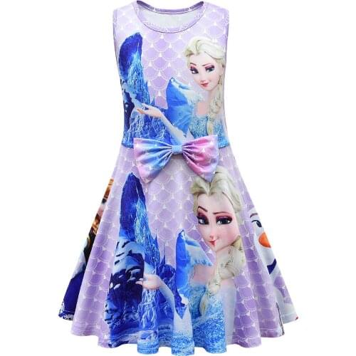Frozen Girl dress cartoon dress Elsa printed round neck dress for girls kids summer dress