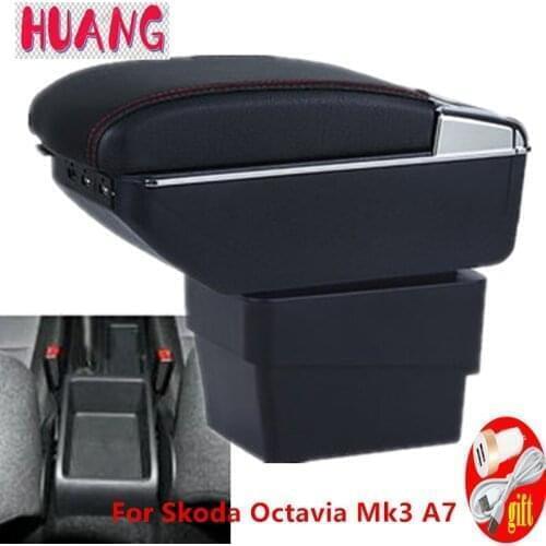 For Skoda Octavia Mk3 A7 2014-2018 Dual layer Armrest box Centre Console Storage Box ashtray Car Styling decoration accessories