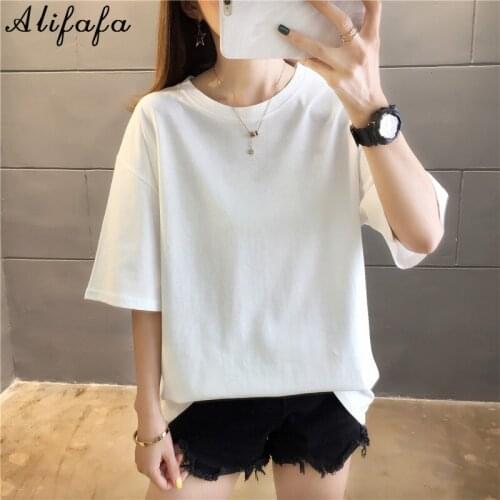 Hot Summer Women T Shirt Harajuku Solid Basic T-shirts Students Korean Casual Loose Short Sleeve Pink White Tops Young Girl Tees